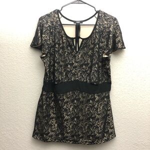 Alfani Woman Black dress with lacy floral / leaf‎ design and front tie Size 1X